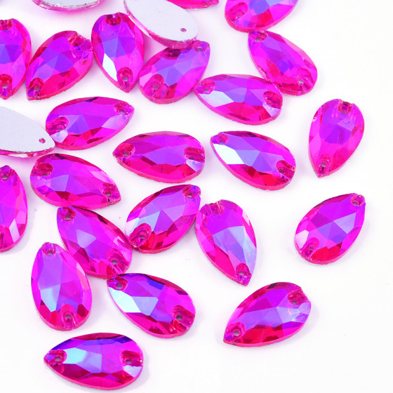 Factory Hot Sale 3A Teardrop Shape AB Color Fluorescent Glow Gems Glass Sew on Rhinestones for Performance Costumes